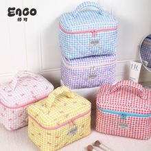 小清新格子化妆包大容量高级感多功能洗漱包手提桶包化妆品收纳包