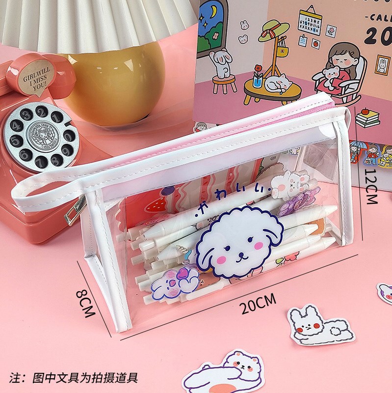 日系insシンプル透明防水pvc少女心鉛筆袋かわいい学生大容量化粧品収納バッグ|undefined