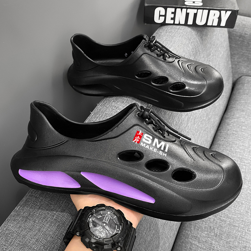 Sandalias y pantuflas, zapatos con agujeros de verano, zapatos de playa de Baotou con suela suave antideslizante para hombres, sandalias de moda para hombres, zapatos de vadeo para exteriores