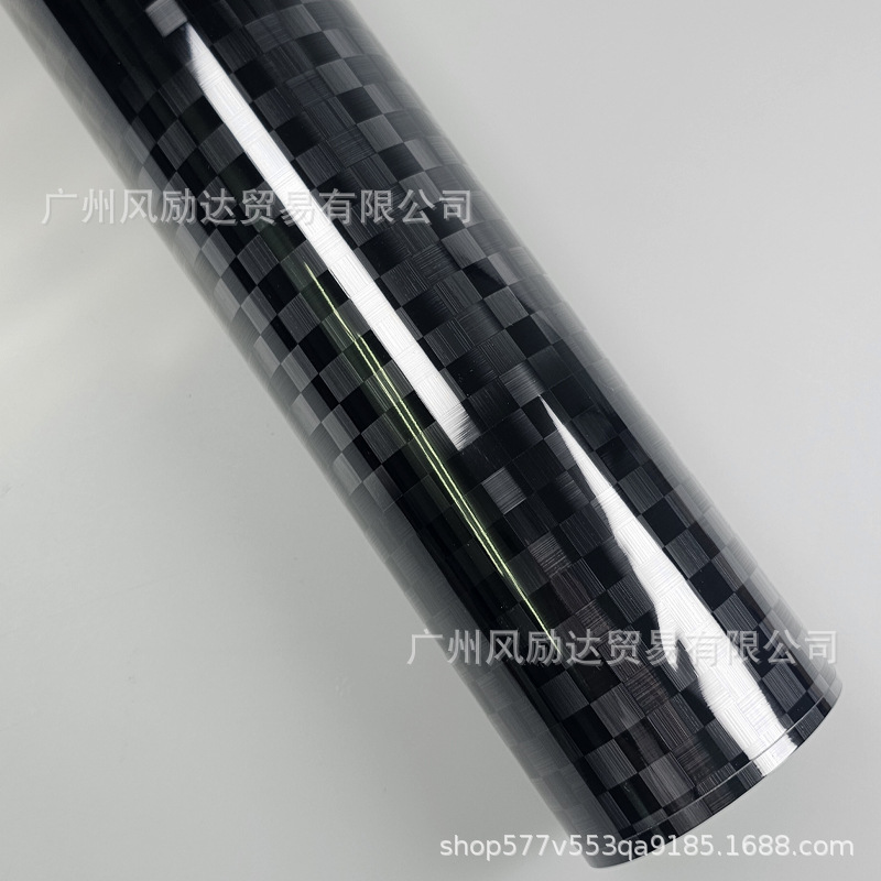 Cross-Border Hot-Selling Pet Forged Checkered Carbon Fiber Black Center Console Interior Glossy Black Rearview Mirror Full Body Wrap Film