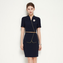 高级感空姐连衣裙灰酒店案场客服工作服高端设计感气质教师职业装