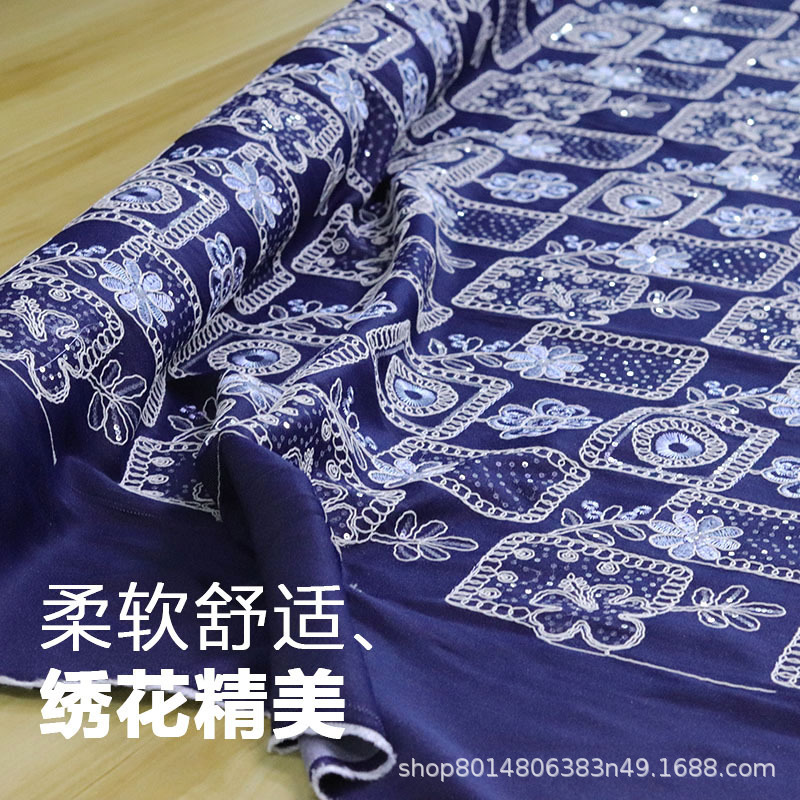 Ethnic Style National Style Embroidered Denim Fabric Clothing Fabric Dress Fabric Jacket Vest