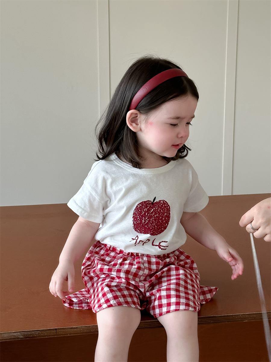 Traje de manga corta para niñas estilo fino de verano ropa para niños coreanos ropa de verano para bebés ropa con estampado de frutas ropa para niños estilo de verano