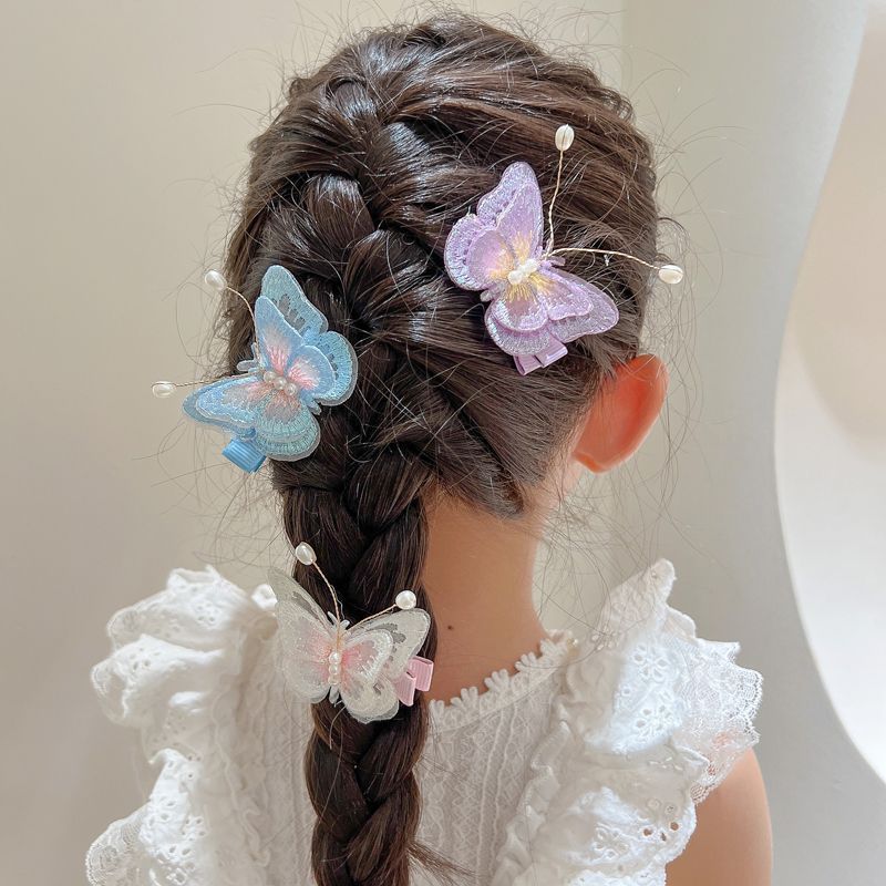 Children's fairy hanfu headdress embroidery butterfly hairpin girls lovely antique hanfu princess headdress hairpin bang side clamp