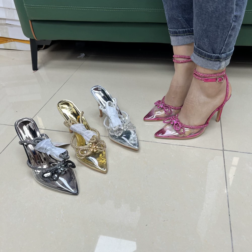 Европейская и американская внешняя торговля новая мода высокий каблук лук горный хрусталь женские сандалии