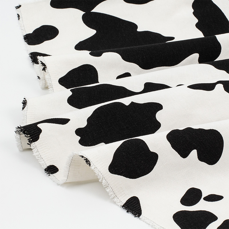 加厚廓形 奶牛纹印花纯棉布料牛仔布料diy手工包包设计师面料