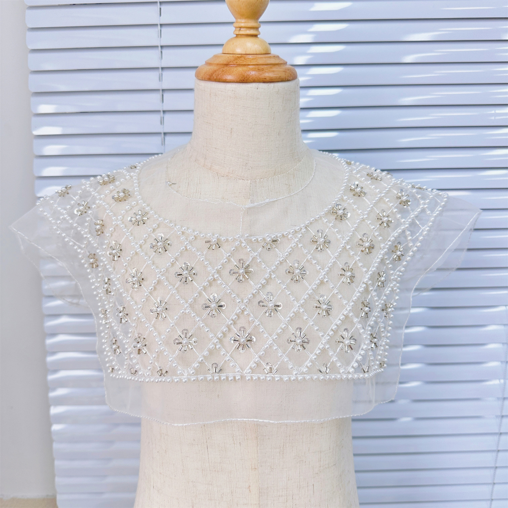 Collar de malla de perlas de clavos vestido de bodas de encaje blusa de cuello redondo delantero y trasero accesorios de rendimiento fábrica directa image 6