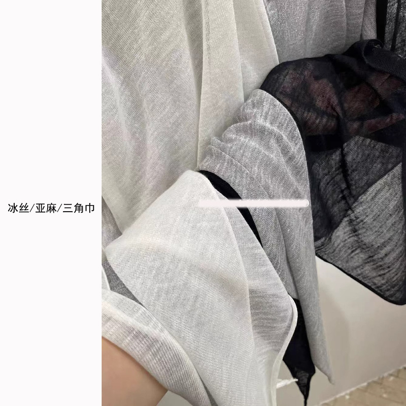 十三行冰丝亚麻三角巾女丝巾薄款披肩围巾防晒罩衫外搭天丝针织衫|undefined