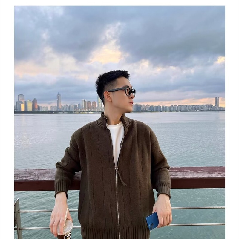 Stand Collar Knitted Cardigan Jacket for Men Spring, Autumn and Winter 2024 New Style Lazy Style Outer Wear Loose Casual Sweater Trend