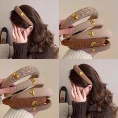 小香風金標發箍女韓國高級感洋氣高顱頂頭箍飾品秋冬外出百搭髮飾