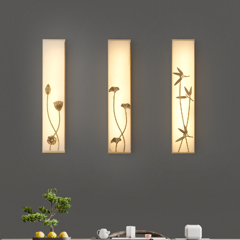 Nueva lámpara de pared de mármol de cobre de estilo chino, lámpara de pared de fondo de TV de sala de estar moderna, lámpara de cabecera de dormitorio Zen de estilo chino