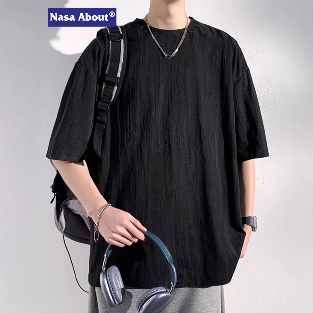 NASA 아이스 실크 반팔 티셔츠 남성 여름 질감 크루 넥 얇은 쿨 보팅 유행 반소매 루즈 티셔츠