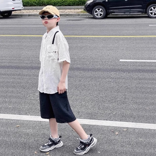 Boys Summer Suit 2025 New Kidsren's Summer Thin Short-Sleeved Shirt Medium and Large Kidsren's Summer Style Fashionable Boys Trend