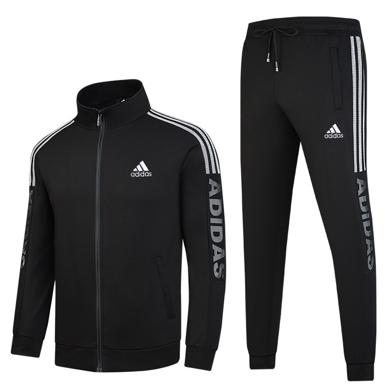 Adidas Jacket Set Men's Outerwear Spring and Autumn Casual Loose Sports Cardigan Sweatshirt Pants Embroidered Logo Two-Piece Set