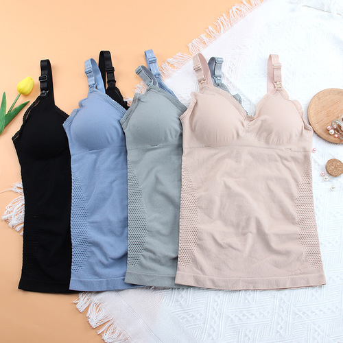 Breastfeeding vest without rims, open button mommy breastfeeding underwear, postpartum waist and abdomen push-up maternity bra for women