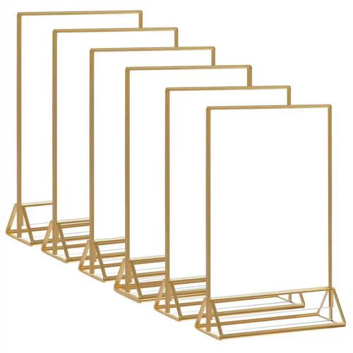 Acrylic gold-edged triangle stand card horizontal and vertical dual-sided frame display stand transparent desk plaque