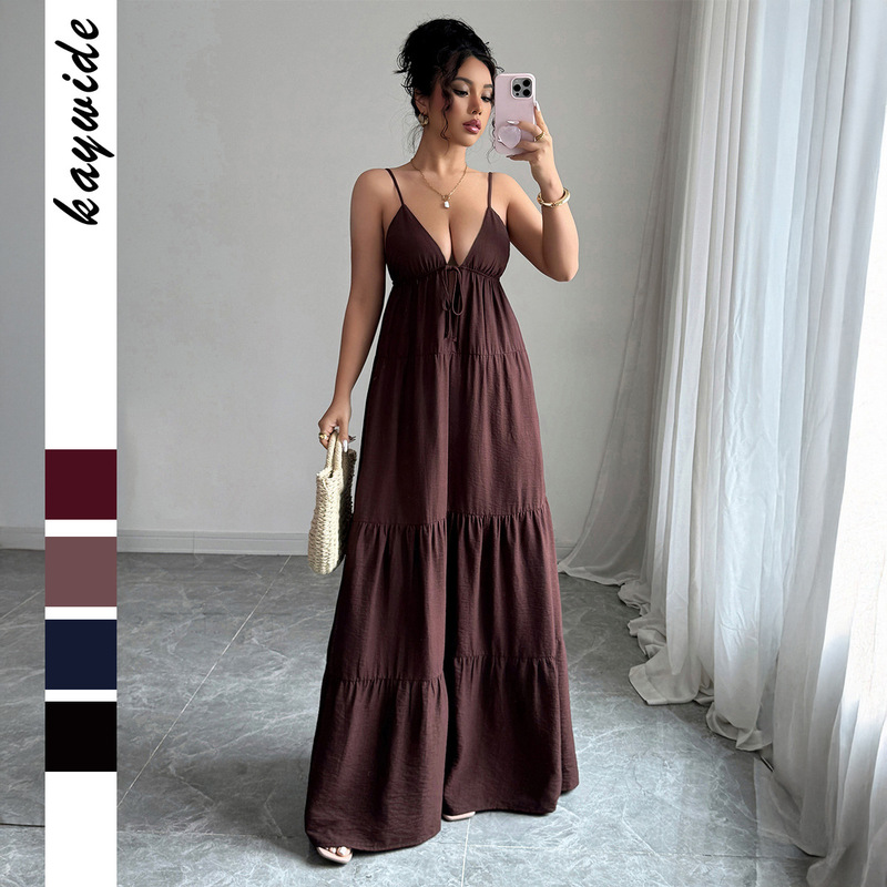 Cross-Border European and American Elegant Suspender High-End Long Skirt Dress Women's Clothing 2025 Spring and Summer Amazon Independent Station