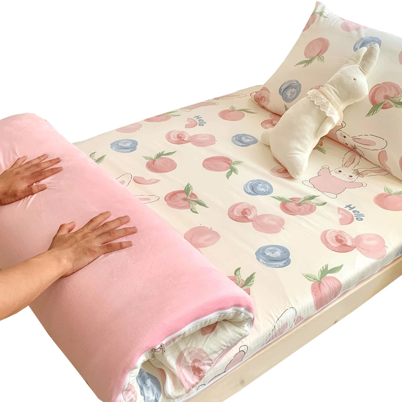 Colcha de cama de algodón de una sola pieza cubierta de cama individual de algodón para dormitorio de estudiantes cubierta protectora de colchón para niños con todo incluido disponible de doble cara