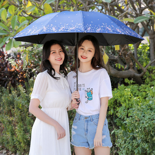 Ten-bone 65cm vinyl wintersweet pattern double sunny umbrella sun protection sunshade umbrella sun advertising umbrella foreign trade umbrella