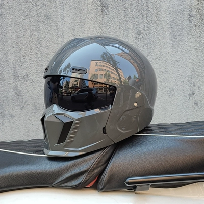Retro Helmet for Men and Women, Motosiklet dəbilqələri - m-cement-gray-black-tea