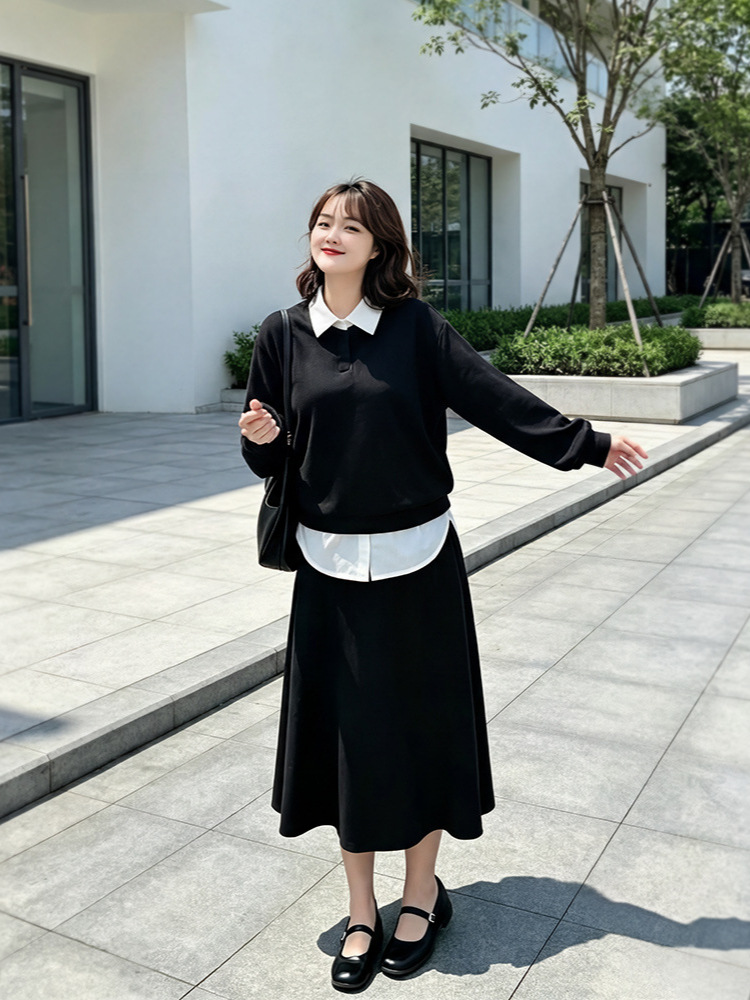 130-320 Plus Size Women's Sweatshirt and Skirt 2026 Spring and Autumn New Style for Slightly Chubby Girls, Elegant and Fleece-Lined Two-Piece Set 130-320 Plus Size Women's Sweatshirt and Skirt 2026 Spring and Autumn New Style for Slightly Chubby Girls, Elegant and Fleece-Lined Two-Piece Set