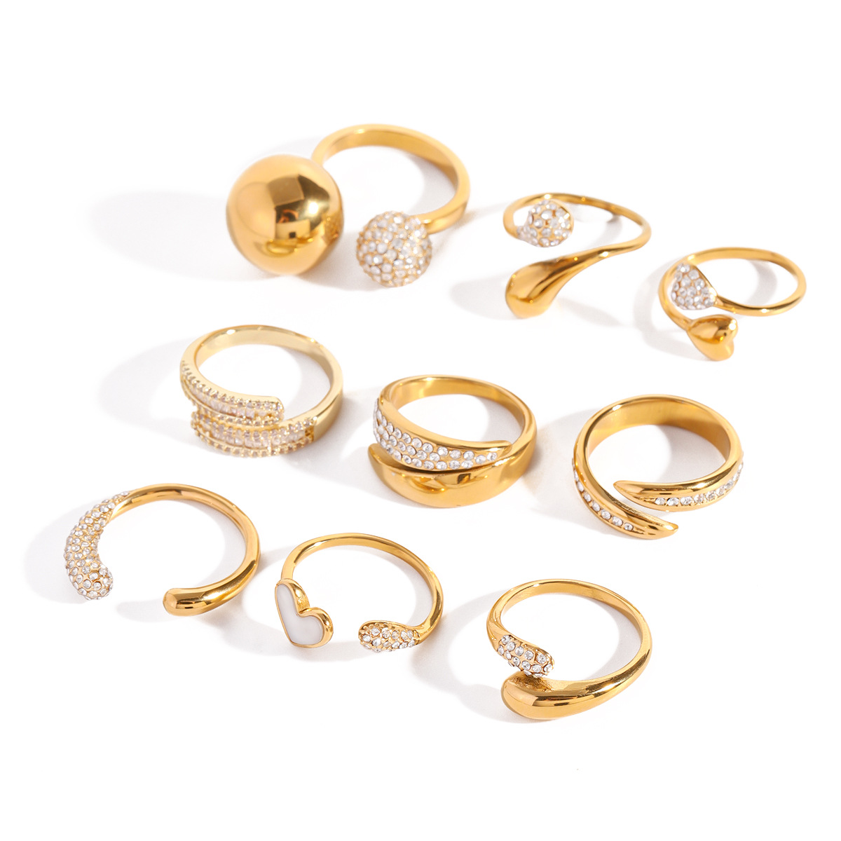 Jieding Europa y América Anillo abierto de diamantes de acero inoxidable de oro de 18k Anillo de sentido avanzado Joyas de mano de acero de titanio Rings transfronterizos