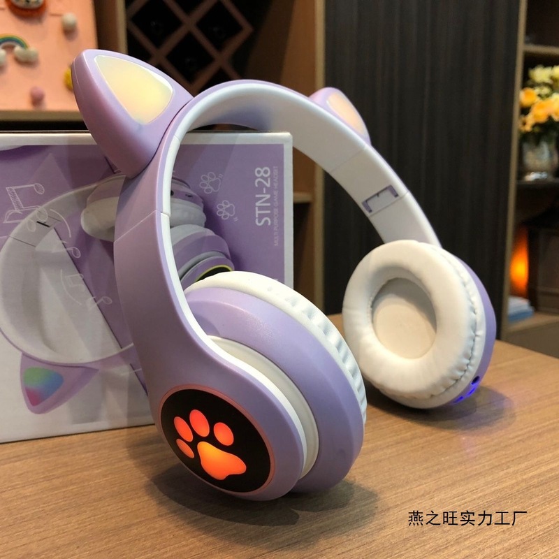 2025年新型発光ヘッドホン型ワイヤレスBluetooth猫耳イヤホン ゲーム、復習、リスニング学習、学生、家庭用|undefined