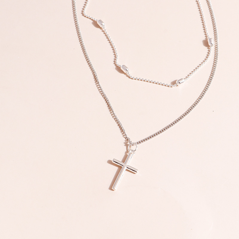 10g Weight Alloy Pendant Material Double Layer Necklaces Classification Alloy Chain Material 1 Piece Quantity Holiday, Daily Occasion Alloy Material Geometric, Cross Pattern Women's Gender Plating Design Basic, Modern Style, Classic Style Style Basic Modern Style Classic Style Geometric Cross Alloy Wholesale Double Layer Necklaces 7