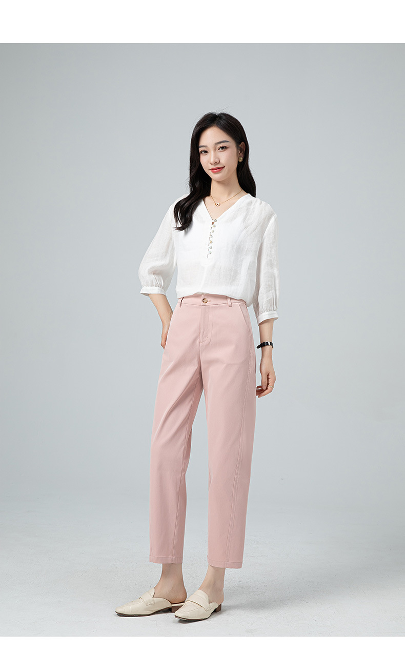 Quần culottes nữ ống rộng dáng suông, vải mỏng nhẹ chống nhăn, ủi tay thoải mái — Phấn hoa anh đào (phù hợp với thân hình quả táo) chi tiết 22