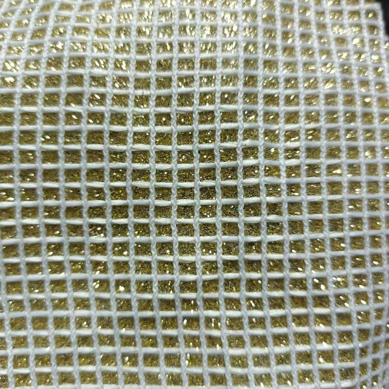 裙摆纱上衣烫金复合140克方格网布童装服装镂空网格装饰女装多巴