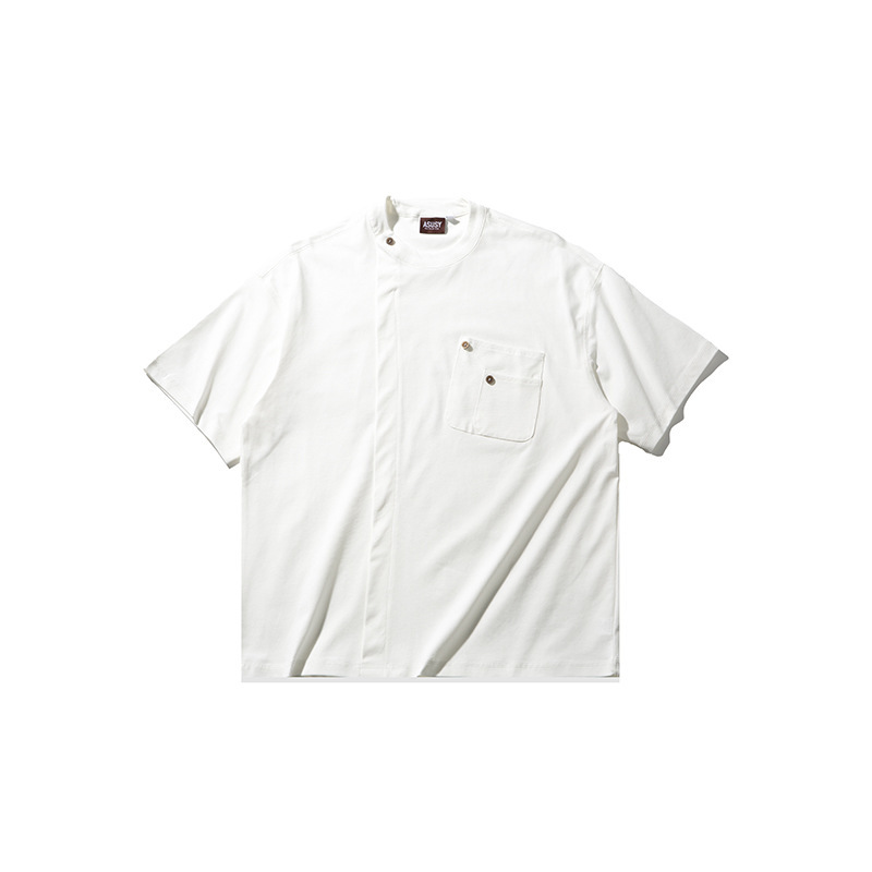 Summer Japanese solid color retro trend T-shirt with a round collar