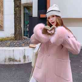 配真狐狸袖毛羊毛大衣2025