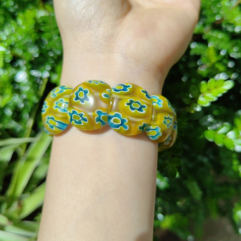 50g Weight Stretch Adjustable Clasp Closure Type Bracelets Classification glass Chain Material 1 Piece Quantity Daily Occasion glass Material Round, Flower Pattern All Seasons Season Women's Gender Handmade Design Pastoral Style Pastoral Round Flower Glass Stretch Adjustable Beaded Bracelets Wholesale 31