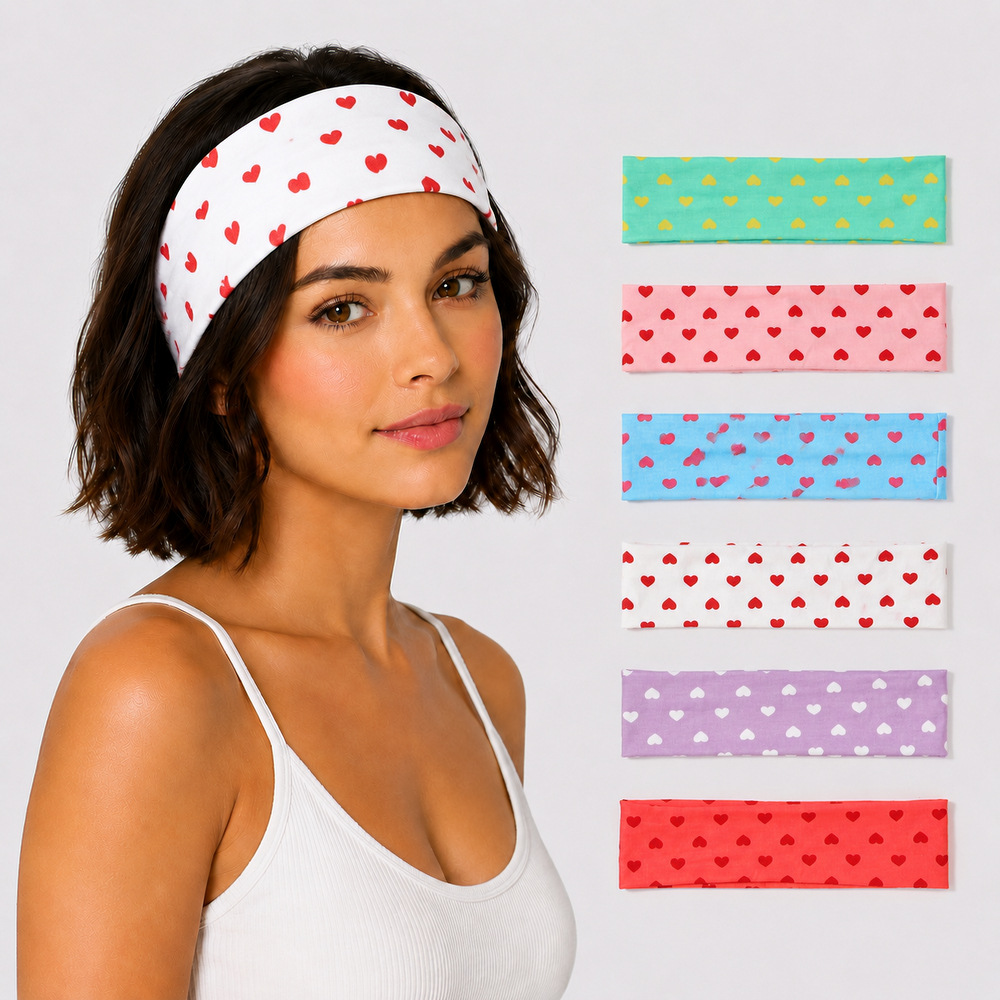 Fresh and Heart-Printed Wide Headband, Skin-Friendly High-Elastic Fabric Headscarf, Versatile Hair Accessory for Home, Skincare, and Sports