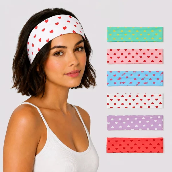 Fresh and Heart-Printed Wide Headband, Skin-Friendly High-Elastic Fabric Headscarf, Versatile Hair Accessory for Home, Skincare, and Sports