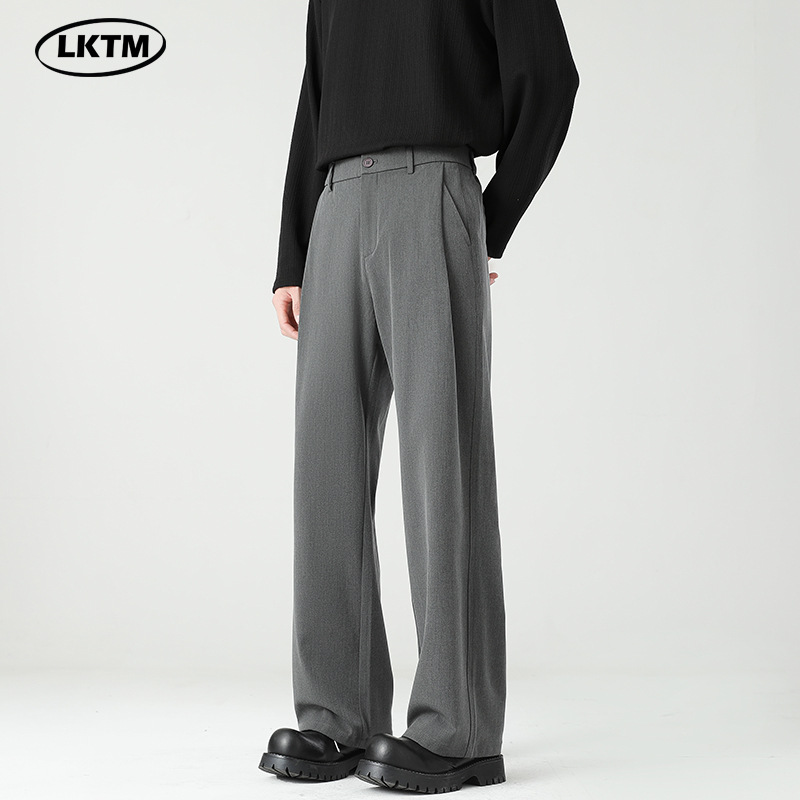 LKTM Men's Summer Three-Pin Casual Pants Men's Lightweight Breathable Ice Silk Dosing Wide-Leg Straight Pants