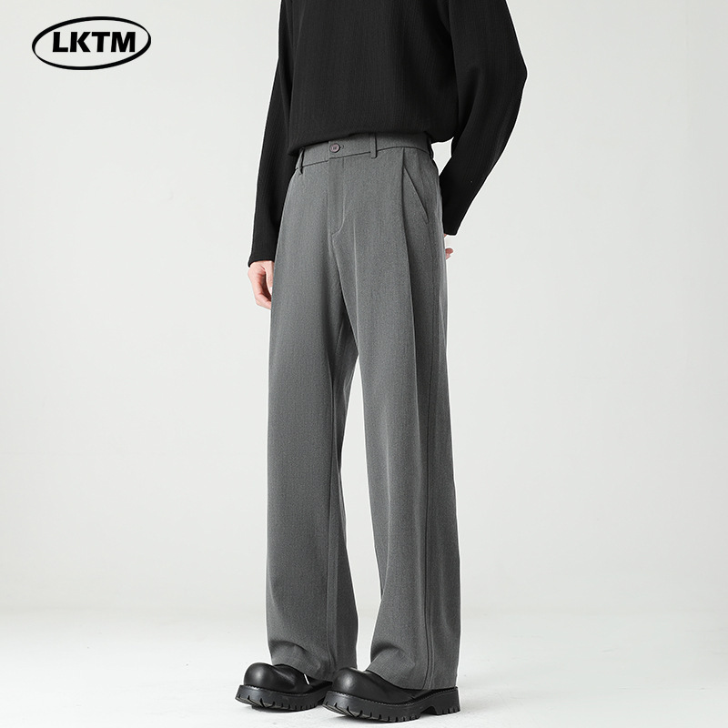 LKTM Men's Summer Three-Pin Casual Pants Men's Lightweight Breathable Ice Silk Dosing Wide-Leg Straight Pants