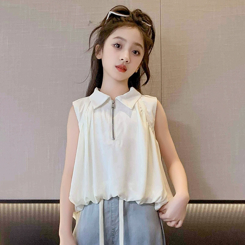 Девушки летние бутоны сладкие ветряные топы сладкие новые детские футболки без рукавов иностранные девчушки летние рубашки t