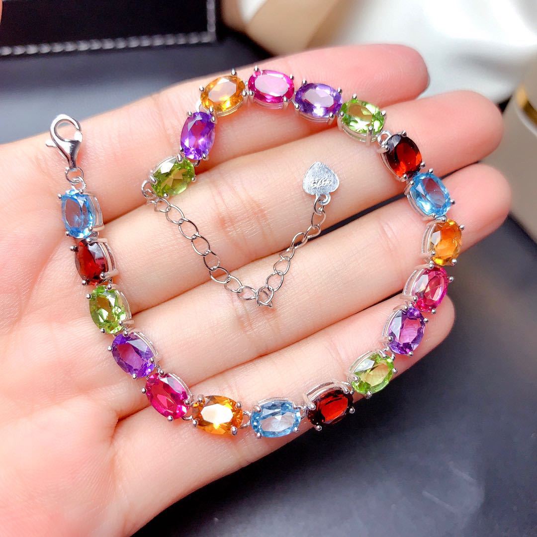 Colorful Gemstone Bracelet Caibao Bracelet Minority Design Full Diamond Egg Shaped Hand Jewelry display picture 2