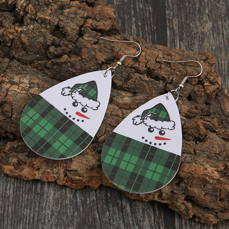 Christmas Drop-shaped Double-sided Snowman Pu Earrings Wholesale display picture 3