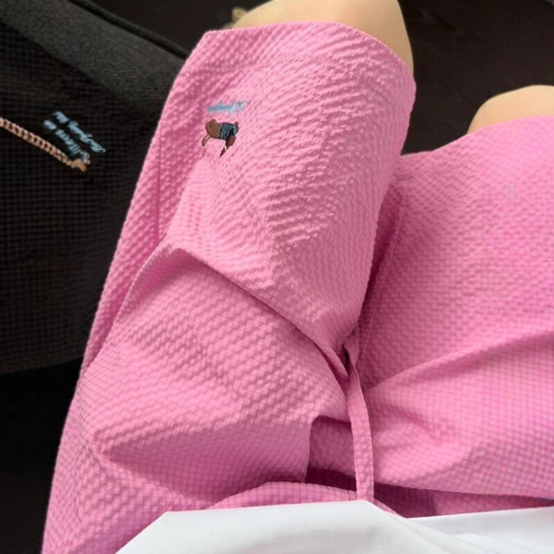 Pink Dopamine Seersucker Shorts Men's Dachshund Puppy Embroidered Five-Point Pants Couple Beach Quick-Drying Casual Pants