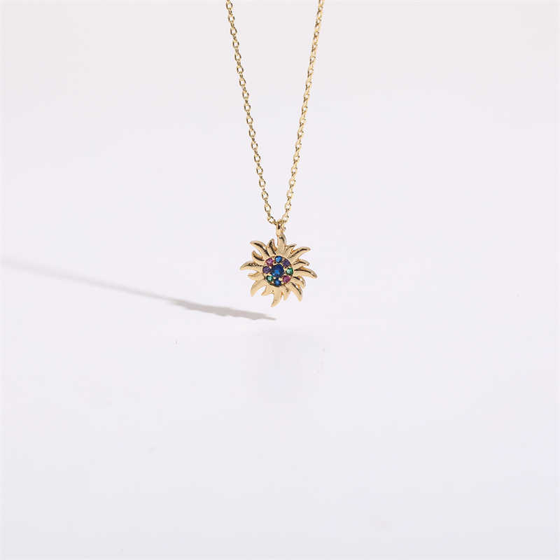 Fashion Christmas Tree Sun Moon Copper Gold Plated Zircon Pendant Necklace 1 Piece
