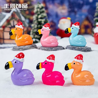 跨境热销圣诞帽火烈鸟小动物 diy树脂工艺小配件装饰品萌粒小摆件