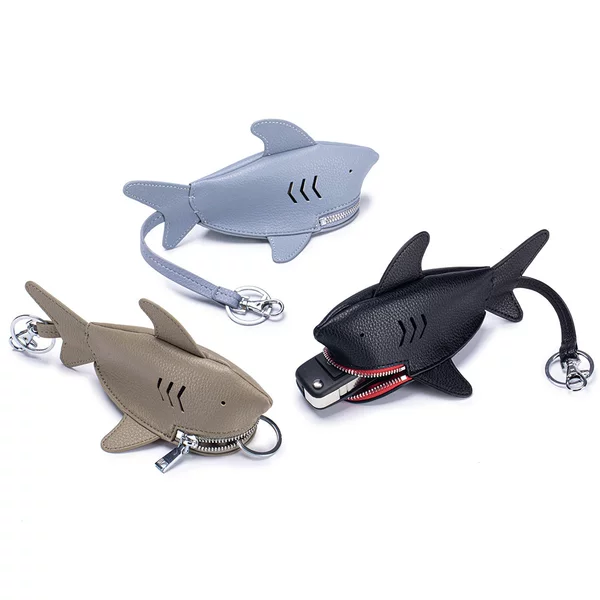 New Creative Genuine Leather Key Case, Portable Universal Shark Key Protective Cover, Personalized Bag Pendant Storage Bag