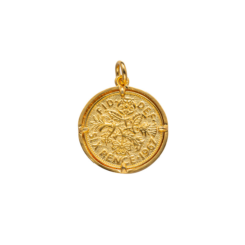 La exquisita sensación de la luna británica con seis peniques de amor moneda de suerte colgante de monedas retro de la reina
