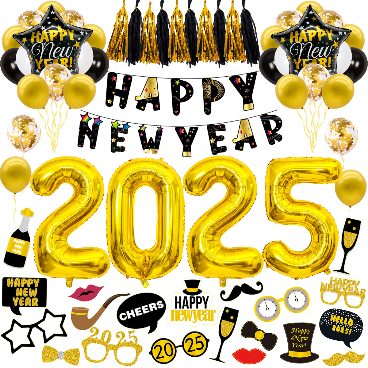 Palloncino di Capodanno da 32 pollici con numero 2025 in oro, palloncino in pellicola di alluminio, decorazione per feste di Capodanno, set di palloncini_voghion.com