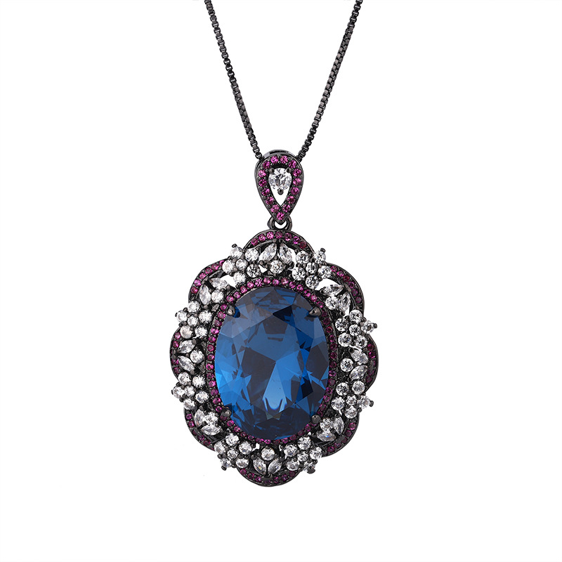 2024 nueva joyería Zhuang Shengsheng fondo de cobre chapado en oro simulación corindón rojo cristal puntiagudo azul oro negro colgante de personalidad 15*20