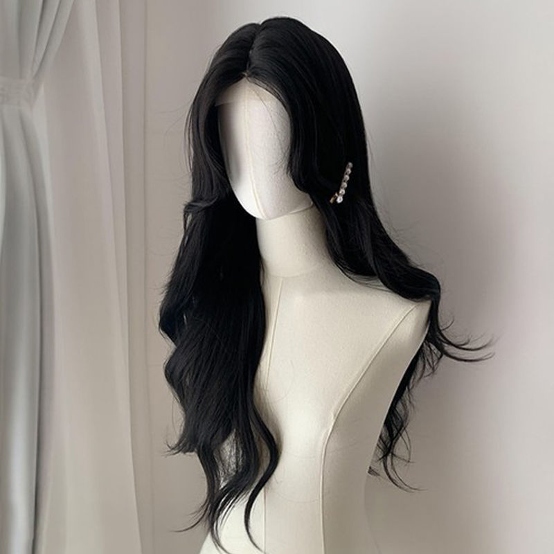frente peluca de encaje mujer cubierta de cabeza diaria Lolita natural simulación de ondas grandes rizos de cabello