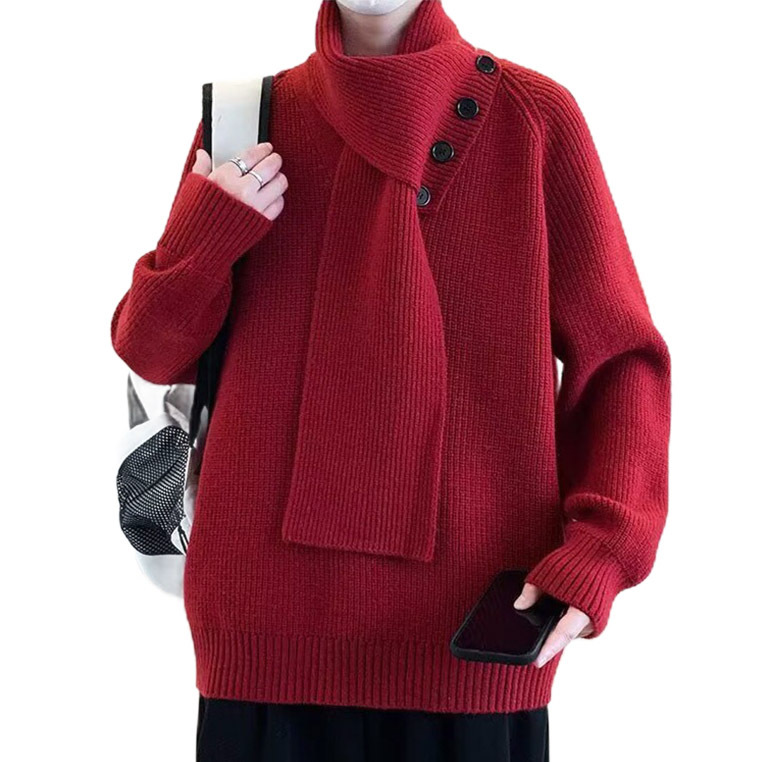 Explosiones transfronterizas de tamaño grande turban desmontable camisa de punto suéter masculino botón de sentido superior otoño invierno fábrica al por mayor