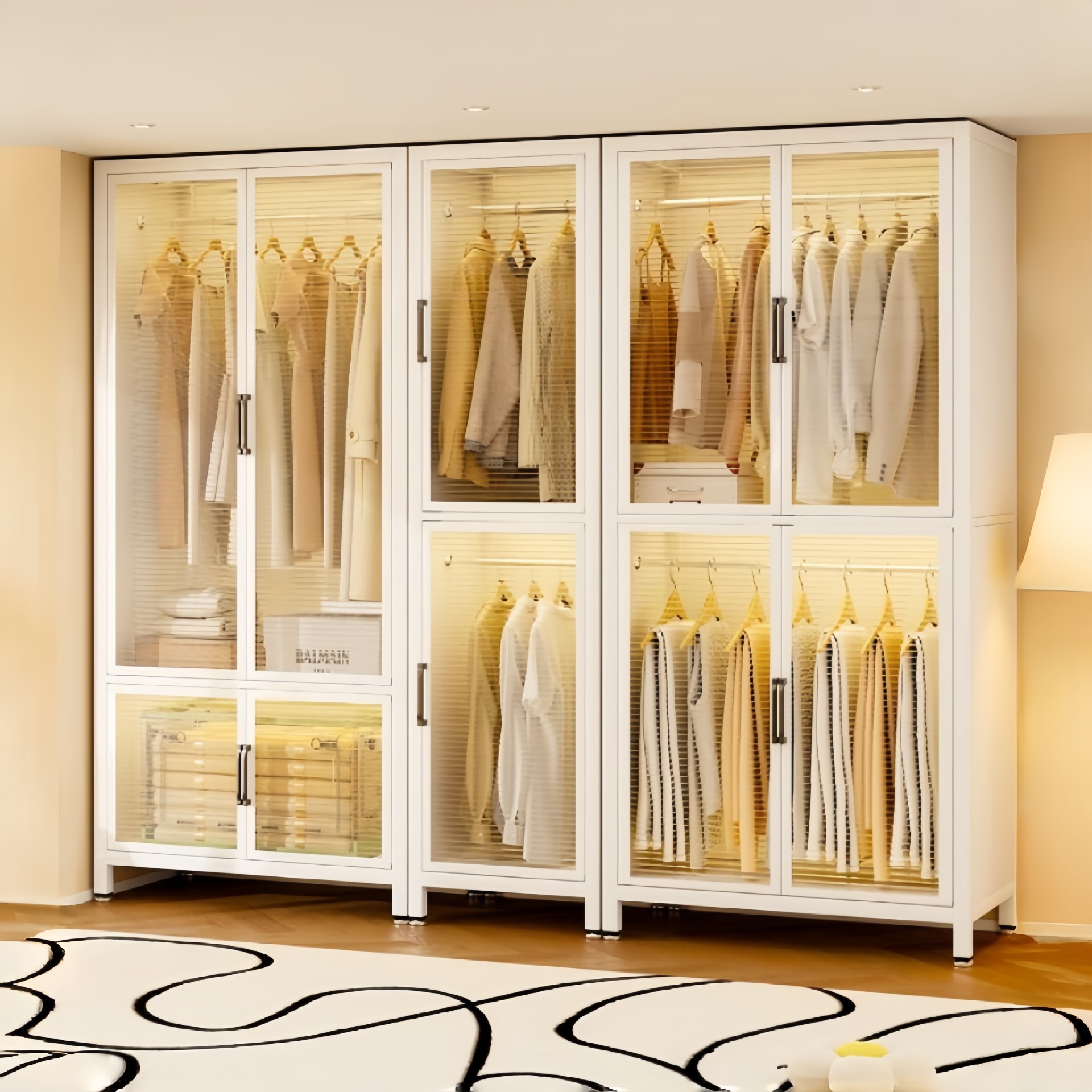 Wardrobe for Home Bedroom Simple Assembly Rental Room Iron Metal Combination Steel Storage Cabinet Children's Wardrobe